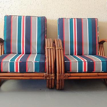 Vintage Rattan Paul Frankl Style Pretzel Lounge Chairs - Set of 2 