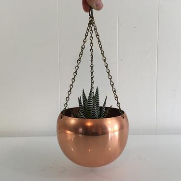 Vintage Coppercraft Hanging Copper Planter with Gold Chain 1970s Mid-Century Kitchen Retro Made in the USA 