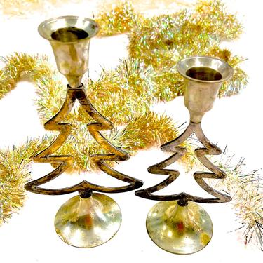 VINTAGE: 2pc - Metal Christmas Tree Candle Holders - Silver Plated - Table Decor - SKU 24-C-00033723 