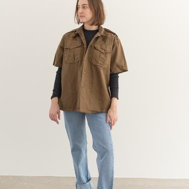 Vintage Mushroom Brown Cotton Button Up Shirt | Short Sleeve Work Shirt | M L 