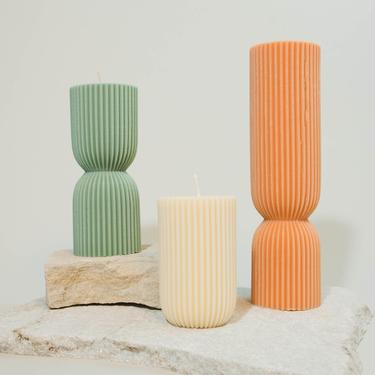 Tall Aesthetic Pillar Candles/ Decorative Modern Geometric Funky Figure Candle/ Cool Striped Candles/ Swirl Spiral Bendy Twist Nordic Candle 