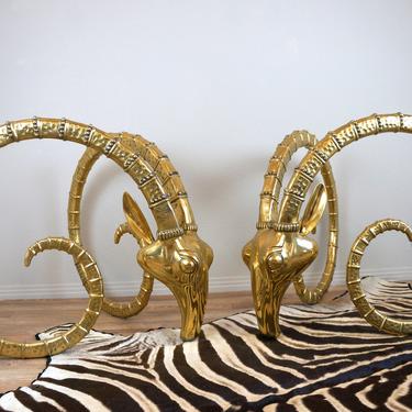 70s Vintage Brass RAMS HEAD / Ibex / Gazelle DINING Table Mid Century Modern Hollywood Regency Alain Chervet Style 1970s 