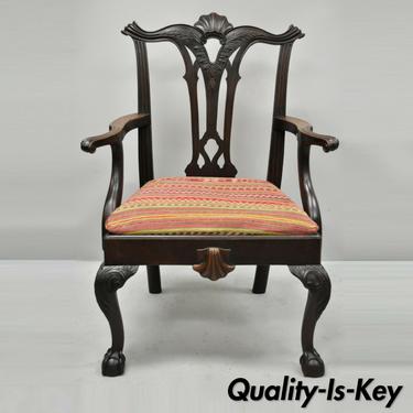 Antique Chippendale Style Shell Carved Mahogany Ball and Claw Dining Arm Chair