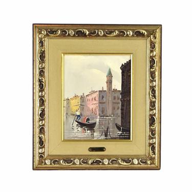 Vintage Antonio DeVity Oil Painting Venetian Canal Scene w Gondolier 
