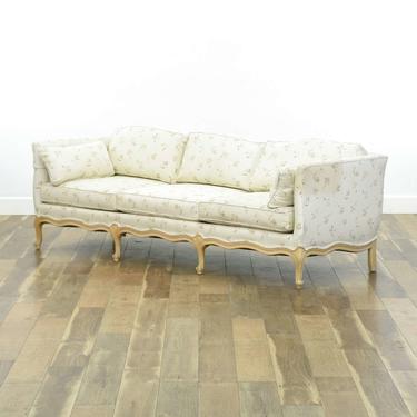 Carved French Provincial Ivory Floral Upholstery Sofa 