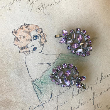 Vintage Marvella Purple Crystal Marquise Clip On Earrings 