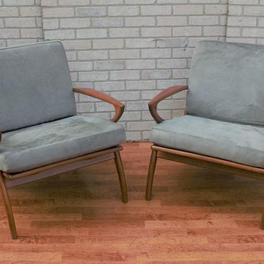 Mid Century Danish Modern Teak Framed Pair of Newly Upholstered Silverado Brazilian Hair on Hide Poul Jensen Styled Z-Lounge Chairs - Pair