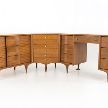 Johnson Carper Mid Century Modern 3 piece Corner Walnut and Formica Dresser Desk - mcm 