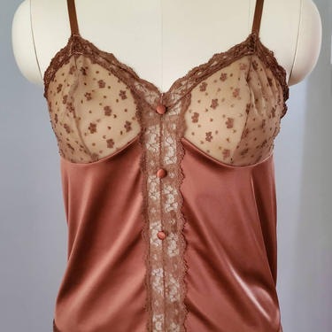 1970s Camisole - Hand Dyed Brown - 70s Lingerie 70's Women's Vintage Size Small 