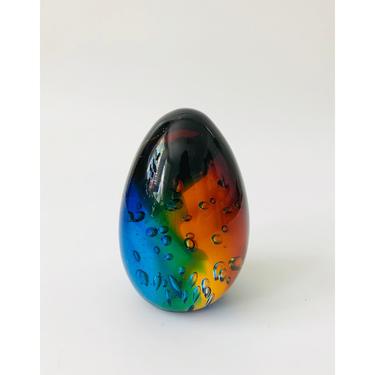 Vintage Multicolored Egg Shaped Art Glass Paperweight 