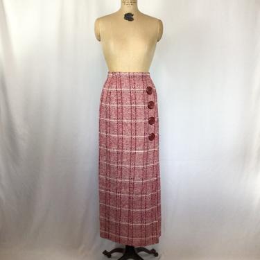 Vintage 50s skirt | Vintage plaid wool long skirt | 1950s red tweed maxi skirt 