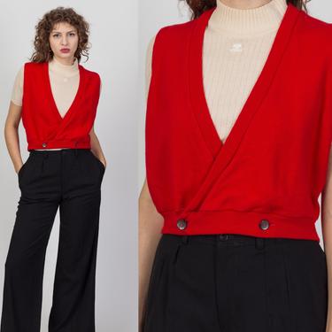 60s Red Sleeveless Crop Top Sweater Vest - Men's Small, Women's Medium | Vintage Bullock's Wool Knit Deep V Neck Pullover Top 