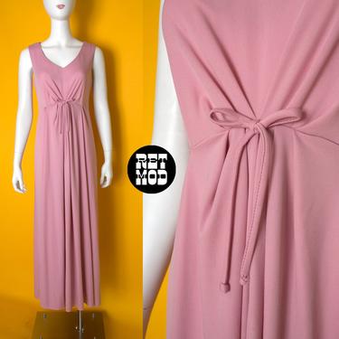 Lovely Vintage 70s Dusty Pink Goddess Gown Dress 