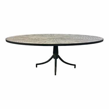 Industrial Modern Metal and Wood Oval Cocktail Table