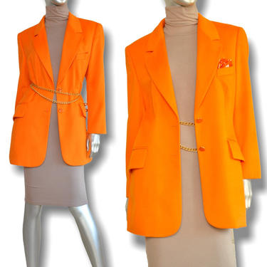 Vintage Escada Bright Orange Women’s Blazer Jacket 90’s Long Fit 2 Button M 