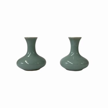 2 x Chinese Clay Ceramic Wu Celadon Green Small Vase Container ws1619E 