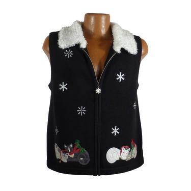 Ugly Christmas Sweater Vintage 1990s Tacky Holiday Cats Kitty Cat Vest Party Women's size M 