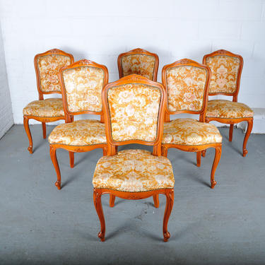1960s Set of 6 Vintage French Louis XV Maple Dining Chairs with Floral Upholstery 
