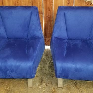 Vintage Bernhardt Design Diego Style Cobolt Blue Lounge Chairs - Pair 