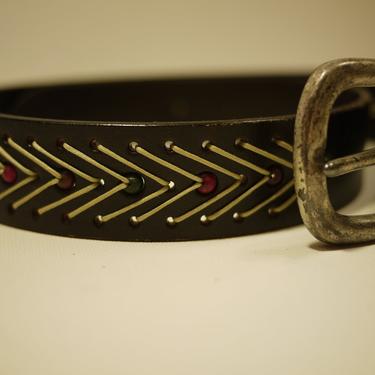 Dark Brown Leather Beaded Belt 
