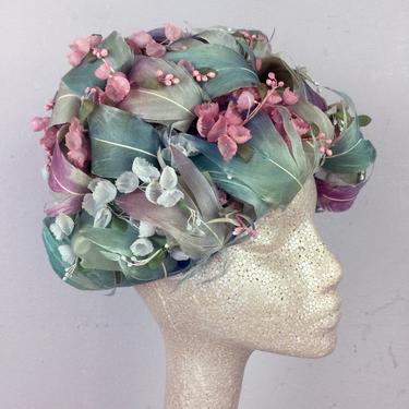 Vintage 1950s CHRISTIAN DIOR Hat Flowers and Feathers Ornate 