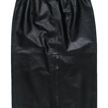 Armani Collezioni - Black Smooth Leather Midi Pencil Skirt w/ Vent Sz 10