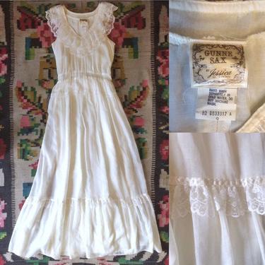 1970s Gunne Sax by Jessica Cream Lace Maxi Dress - Women's Size XSmall/Small by HighEnergyVintage