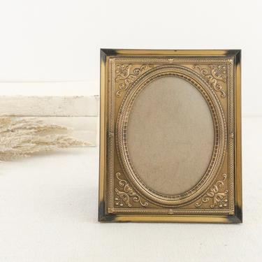 Vintage Brass Photo Frame with Removeable Stamped Brass Oval Mat, Holds a 3-1/4 x 4-1/4 or 4-1/2