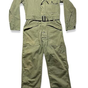 Vintage WWII US Army HBT Coveralls 38 R ~ Military / Work Wear ~ Herringbone Twill ~ 13 Star Buttons ~ Belt / Belted ~ Service Forces Patch 