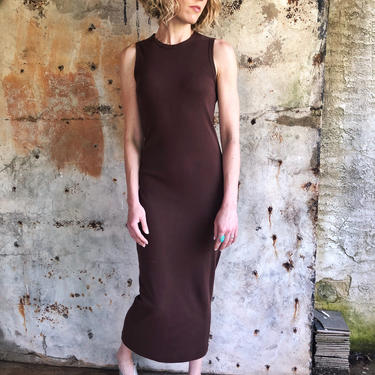 1980s Comme de Garcons Chocolate Brown Fitted Cotton Maxi Dress S 