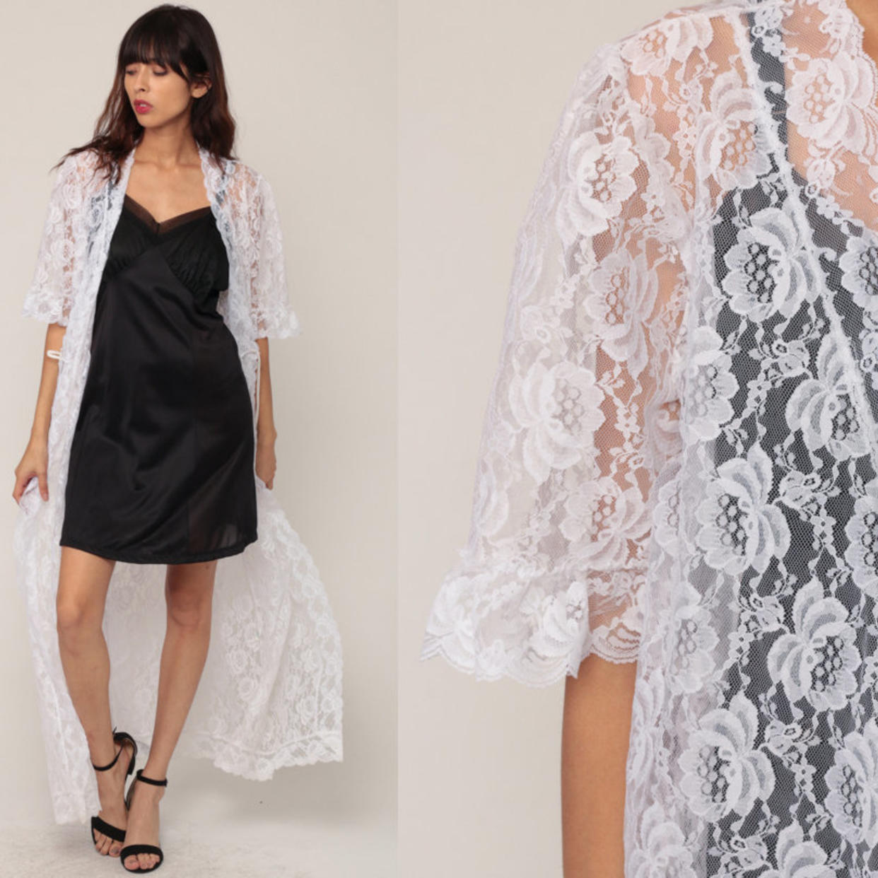 Bucket List Robe White Lace Robe Sheer Robe Long Lingerie Jacket 70 | Shop Exile ...