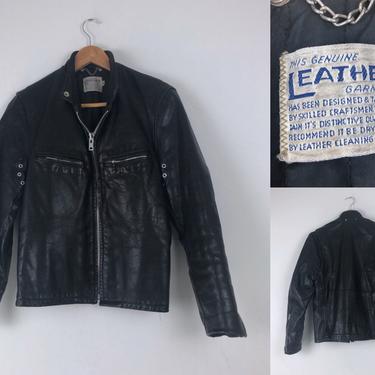 1960s/70s Vintage Black Leather Cafe Racer Jacket - Size 34 by HighEnergyVintage