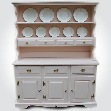PICK UP ONLY Chalky Pink Kitchen Buffet | Vintage Hutch | with Gold Hardware 