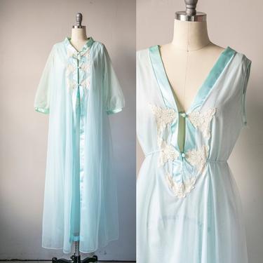 1960s Lingerie Set Nightgown Robe Sheer M 