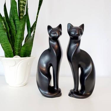 Mid Century Ceramic Black Siamese Cat Figurine Set 