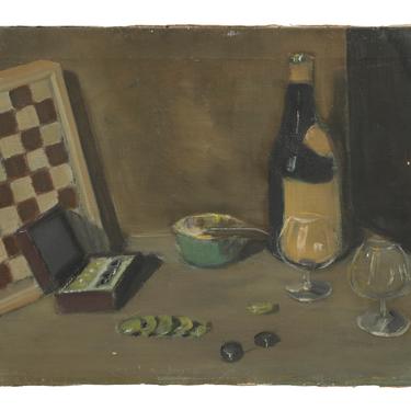 Vintage Checkers Still Life Painting