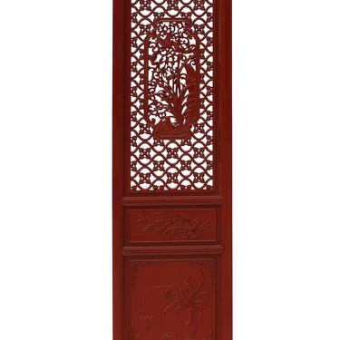 Chinese Red Paint Geometric Flower Bird Accent Narrow Floor Panel Headboard cs3569E 