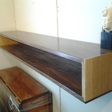 Custom Walnut and QS Oak Floating Entry Table Console Shelf Modern Mid Century Style 