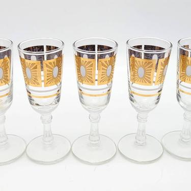Fred Press Gold Starburst Sunburst Cocktail Glasses, Retro Cocktail Glasses Vintage Barware, Vintage Glassware, Housewarming gifts, 