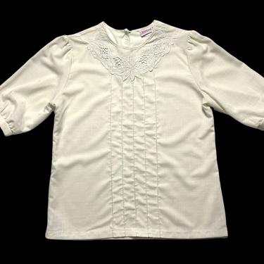 Vintage 1970s Women's Embroidered Tunic Shirt ~ Short Sleeve Lace Blouse ~ Cotton Eyelit Pullover 