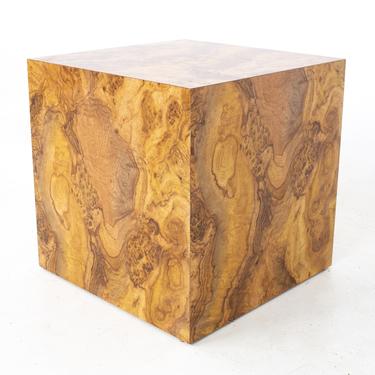 Milo Baughman Style Mid Century Burlwood Laminate Cube Side End Table - mcm 