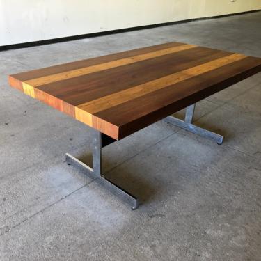 Dining Table by Milo Baughman For Directional Striped Wood & Chrome Mid Century Modern Vintage Design 