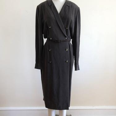 Black Sandwashed Silk Blazer Dress - 1980s 