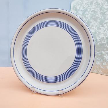 White Round Ceramic Platter with Blue Stripes by Mikasa 