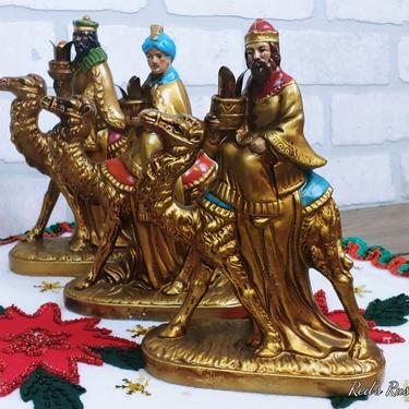 Beautiful Star Hand Painted Vintage 3 Wise Men Candle Holders 