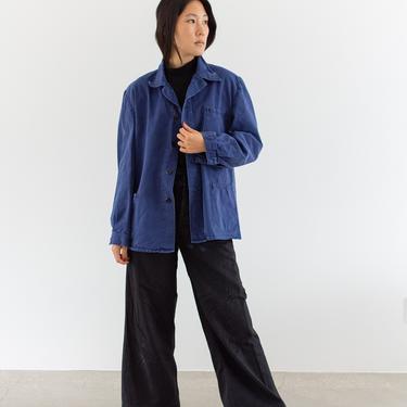 Vintage Blue Chore Jacket | Unisex Herringbone Twill Cotton Utility Work Coat | M L | FJ008 