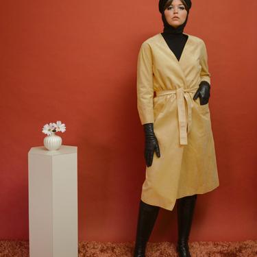 1970s Halston light yellow ultrasuede wrap dress
