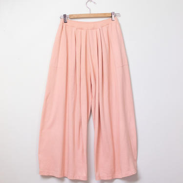 1980s Sonia Rykiel Pants / 80s Pink Pleated Cotton Wide Leg Pants 
