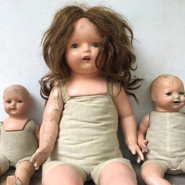 Creepy Antique Dolls Set Of 3, Shabby, Busted, Some Mustiness, Halloween Prop, Haunted House Babies 