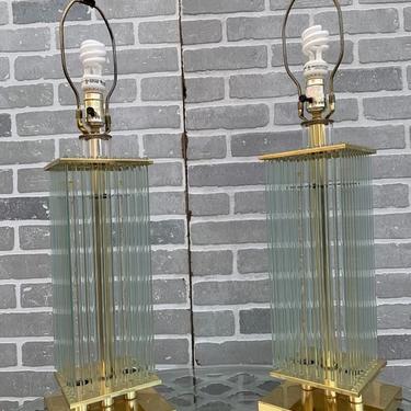 Mid Century Gaetano Sciolari for Lightolier Brass and Glass Rods Table Lamps - Pair